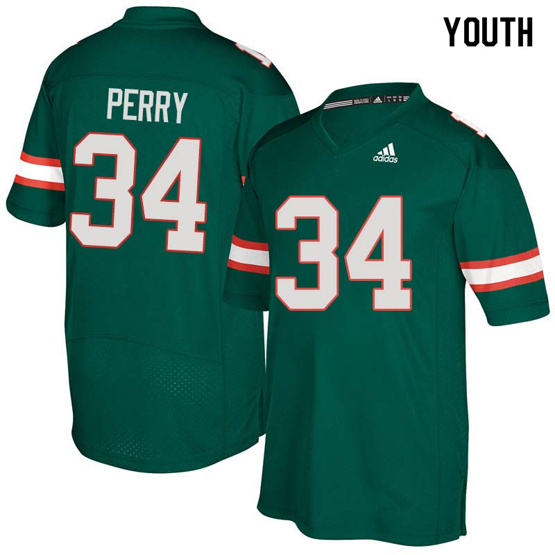 Youth Miami Hurricanes #34 Charles Perry College Football Jerseys Sale-Green - Click Image to Close